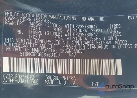 2014 Toyota Sienna Le V6 8 Passenger из США, поврежденный, VIN 5TDKK3DC6ES463130